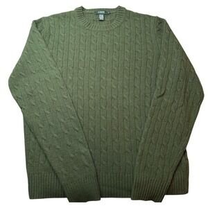 J.Crew Cable Knit Wool Cashmere Angora Preppy‎ Women Size M Green Vintage Y2K